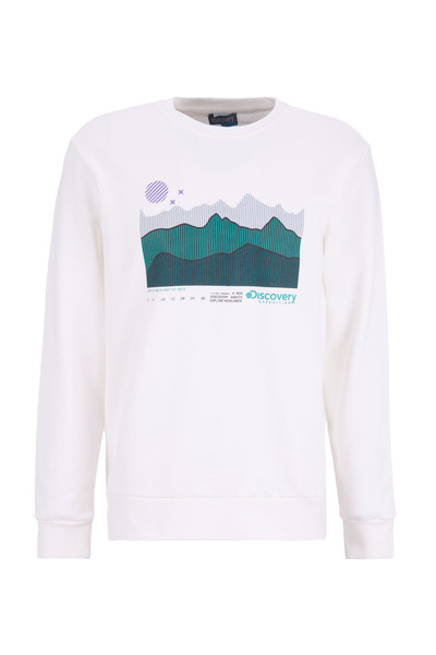 Discovery Expedition D5WM-SWT3882 Kırık Beyaz Bisiklet Yaka Relaxed Baskılı E...