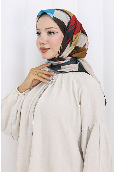 sefamerve Digital Printed Scarf 70320-07 Petrol Tan