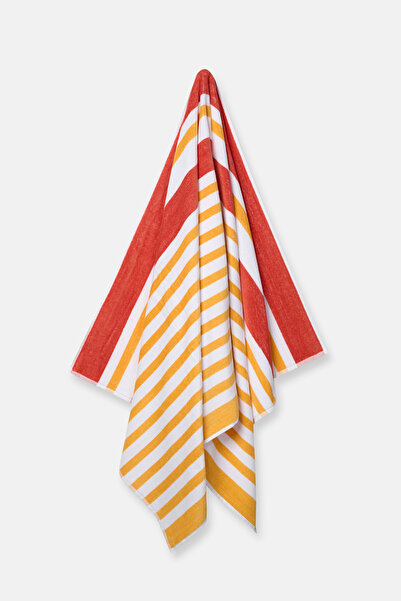 Eros Orange Long Stripe Patterned Velvet Towel 80X150