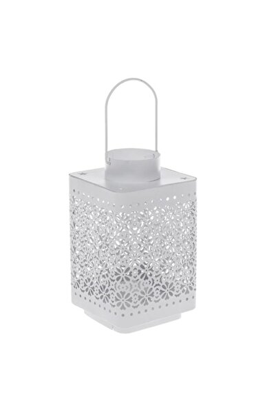 OEM Decorative Metal Lantern White Flower Model with Handle 10x10x19cm