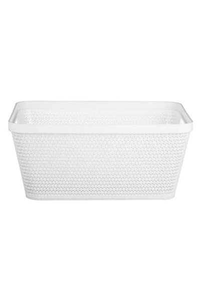 ANTBRO ® White Perforated Rattan Storage Basket with Handles, 29.5x23.4x13cm, 6.5L