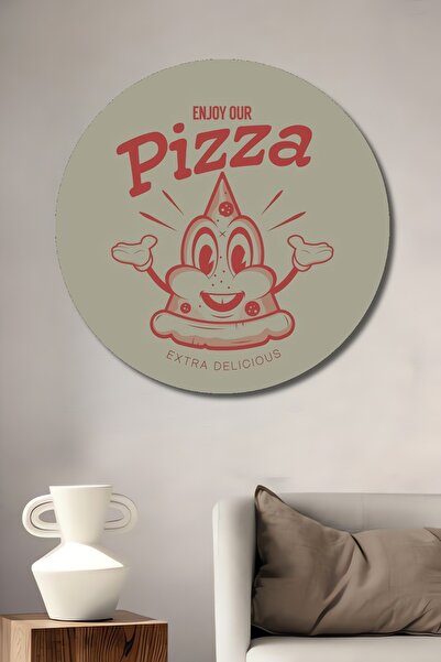Teona Ahşap Masă rotundă decorativă din lemn Pizza delicioasă și distractivă