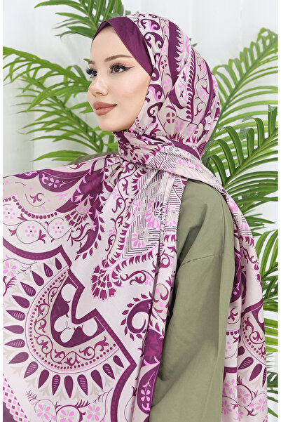 sefamerve Wzorzysty miękki szal 70314-07 Śliwkowy róż