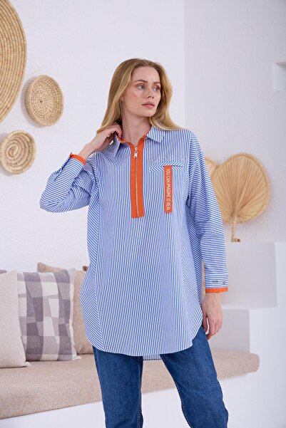 Moodbasic Renkli Garnili Çizgili Gömlek Mb11.233 - Mavi