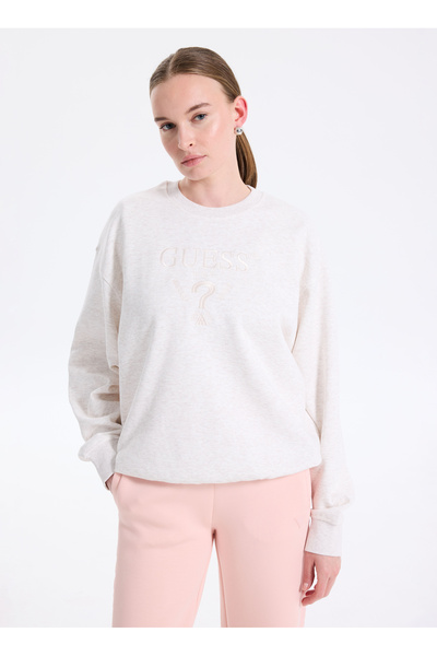 Guess Gömlek Yaka Krem Kadın Sweatshırt Roberta Kadın Aktif Sweatshirt