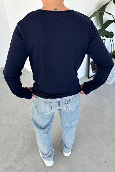 HAFKAGİYİM Μπλουζάκι με μακρυμάνικο μπλουζάκι με κουμπιά σε μπλε ναυτικό χρώμα