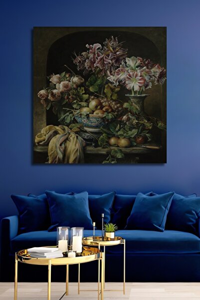 Teona Ahşap Tablou decorativ din lemn dreptunghiular cu flori și fructe