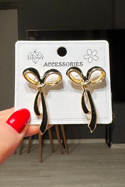 C&E Design Kadın Siyah Mineli Düğüm Küpe