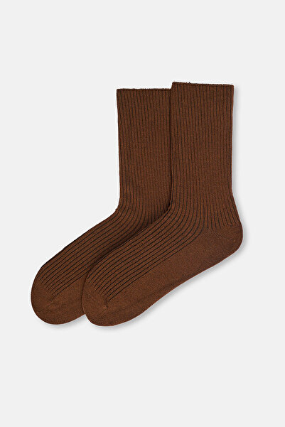 Eros Ecru-Brown Women's 2-Piece Ribbed Bamboo Socks