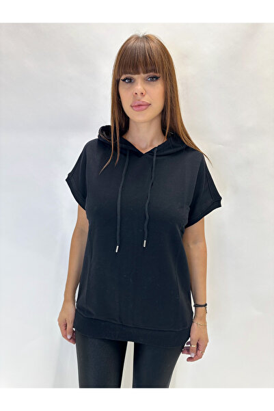 IFASTFASHION Bluză hanorac damă bej cu mânecă scurtă și glugă – model casual ...