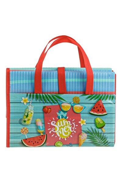 ANTBRO Double beach mat for camping, bag type, family size, high-density fabric, blue/orange, 200x180 cm