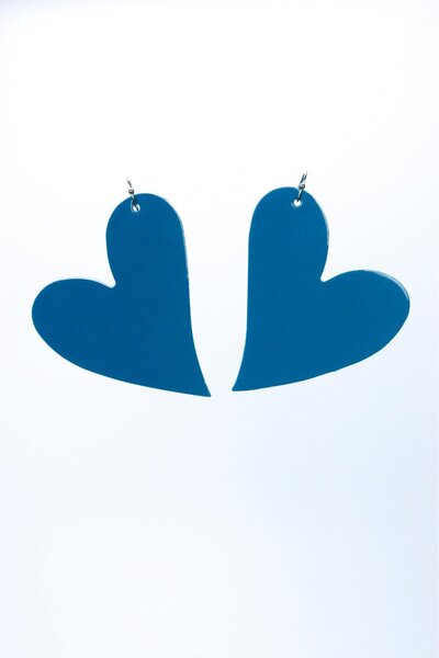 HAIArt Χειροποίητα σκουλαρίκια σε σχήμα καρδιάς - Μπλε λουστρίνι