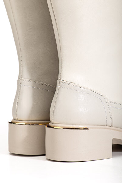 RİSSOLİ Γυναικείες μπότες μπεζ δέρματος με χρυσή λεπτομέρεια στο πίσω μέρος