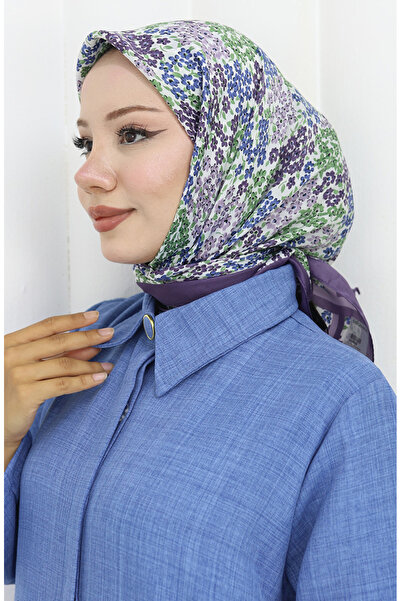 sefamerve Ψηφιακό Φουλάρι Ραγιόν 70300-05 Λιλά