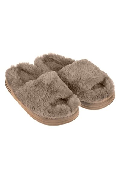 ANTBRO - Women's Home Slippers with Faux Beige Fur, Non-Slip Sole, 38-39