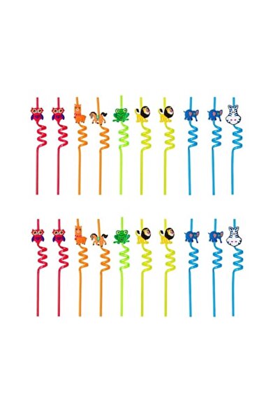 OEM Plastic Straws with Animal Figures Design, 20 pcs, Multicolor