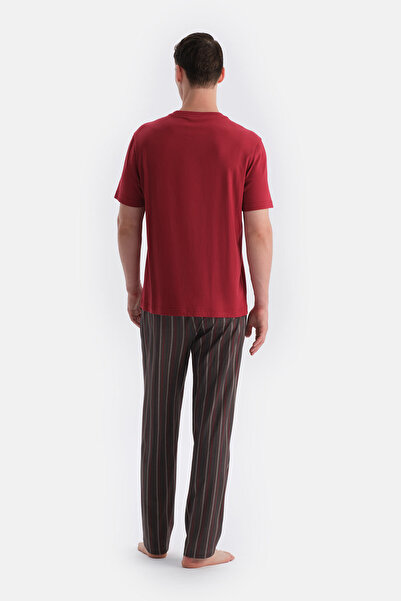 Eros Burgundy Short Sleeve Six Stripes T-Shirt Pants Set