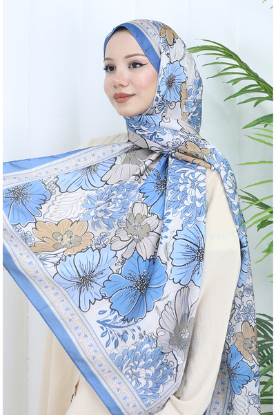 sefamerve شال شانزليزي منقوش بالزهور 70319-11 أزرق مينك