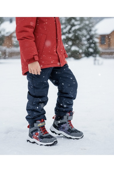 JOJO KIDS erkek çocuk örümcek kar botu , iç polar astar , kaymaz taban , cırtlı bot