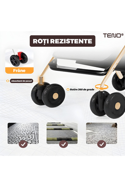 Teno Cărucior sport pentru bebeluși Teno®, pliabil, ușor de transportat, cu centură de siguranță, 12 kg, maro/crem