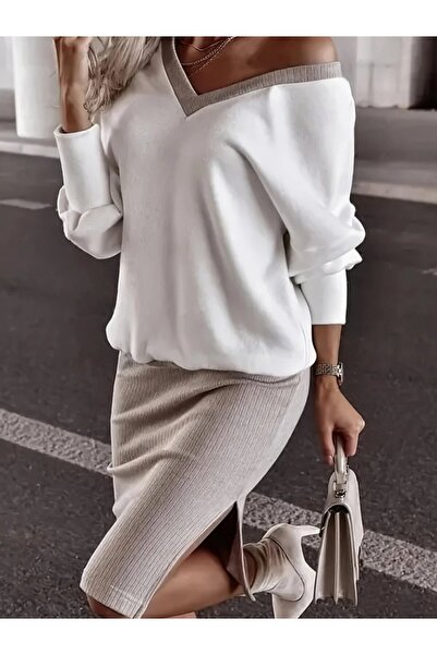 Modayakamoz New Season Women's V-Neck Double Set Long Sleeve Blouse and Mini ...
