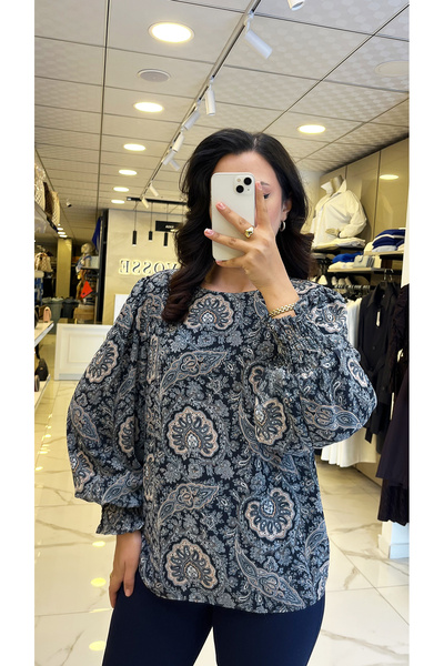 Vosse Ekol Lacivert Desenli Balon Kol Gömlek