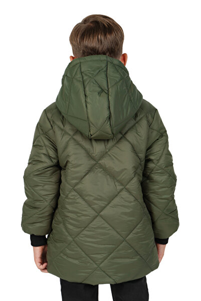 JARMO KİDS Boy's Water and Windproof Fur Lined Hooded Coat with Argyle Pattern