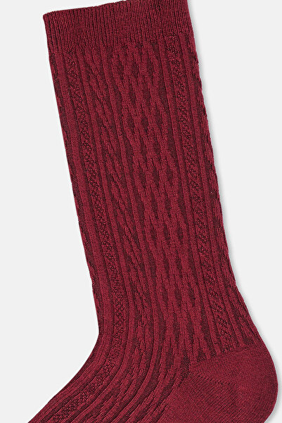 Eros Бургундски дамски плетени чорапи с бамбуков мотив