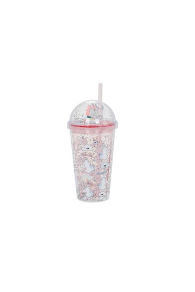 NO BRAND Cana cu confetti, unicorn și nori, roz, 475ml