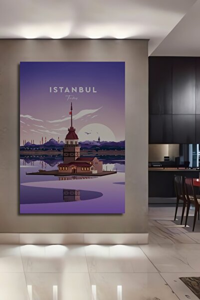 Teona Ahşap Tablou decorativ din lemn dreptunghiular Turnul Fetei Apus de soare