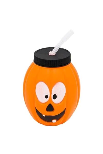 zola Pahar de plastic, Zola®, Halloween, portocaliu, cu pai, 9x11 cm