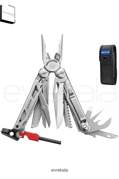 Rocktol Evrekala 22 Fonksiyonlu Çakı -Pense,Bıçak,Testere,Tornavida,Makas,Aça...