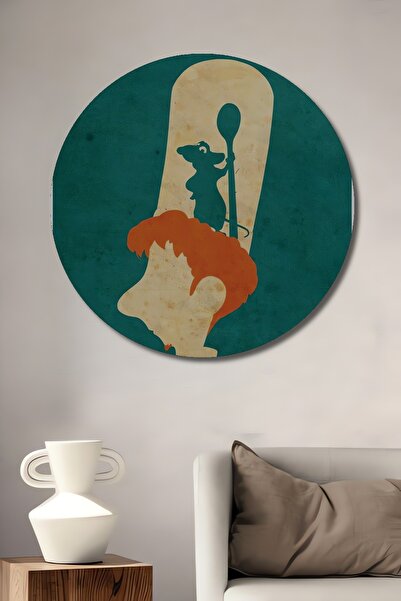 Teona Ahşap Dekoratif Ahşap Yuvarlak Çerçeve Görünümlü Tablo Ratatouille Afiş