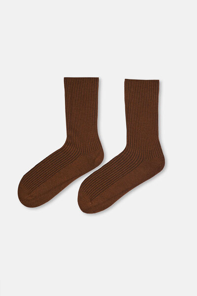 Eros Ecru-Brown Women's 2-Piece Ribbed Bamboo Socks