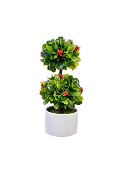 Topi Floare ornamentală artificială în ghiveci, bonsai înflorit cu frunze verzi, înălțime 20 cm