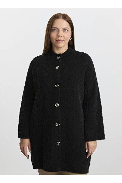 Selen Siyah Kadın O Normal Baskılı Hırka 25KSL4163