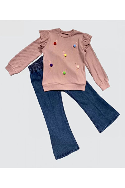 shopwave طقم بناتي مكون من قطعتين بأكمام طويلة من القطن الممشط بنمط فلامنغو م...