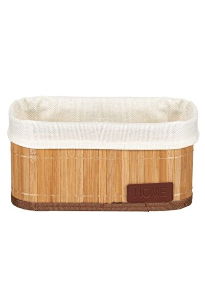 Jumbo Bamboo and Canvas Storage Basket, 24x14x12cm