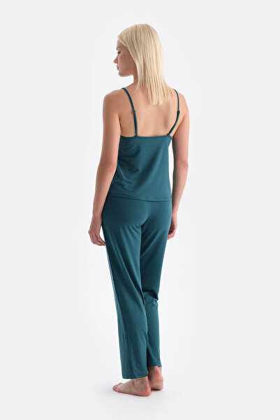 Eros Dark Green Basic Thin Strap Tank Top