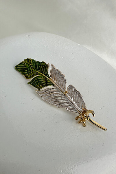 Modex Altın Sarısı Mineli Renkli Tasarım Tüy Broş (6cm)