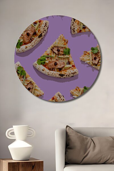 Teona Ahşap Tavă rotundă decorativă din lemn felii de pizza colorate