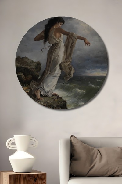 Teona Ahşap Tablou decorativ rotund din lemn Femeie pe malul mării