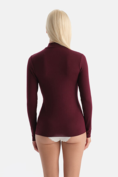 Eros Burgundy Modal Cashmere Turtleneck Long Sleeve Top