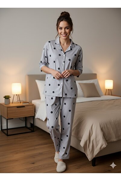 FAMES PİJAMA Women's Button-Detail Paddy Suit