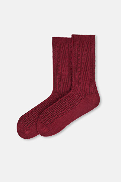 Eros Бургундски дамски плетени чорапи с бамбуков мотив