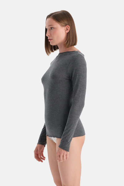 Eros Μακρυμάνικο μπλουζάκι από κασμίρ ανθρακί μελανζέ