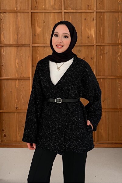 Rimel Moda Frengi Tüvit Ceket Siyah