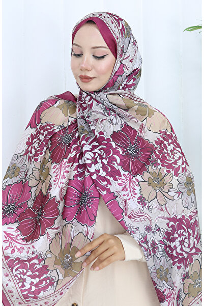 sefamerve شال شانزليزي منقوش بالزهور 70319-04 بلون البرقوق الفاتح