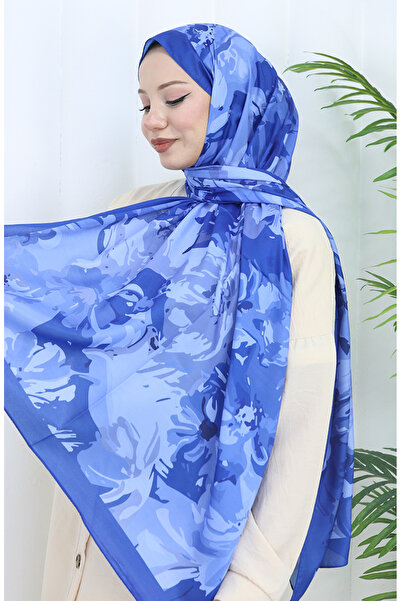 sefamerve شال ناعم منقوش 70318-11 أزرق داكن