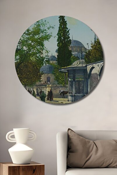 Teona Ahşap Tablă decorativă rotundă din lemn Străzi ale Moscheei Hagia Sofia